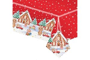 COSORO Tovaglia Plastica Rettangolare per Natale,137*274cm Tovaglia Antimacchia Impermeabile Grande Tovaglie per Festa Rosso Omino di Pan di Zenzero,Decorazione Desktop per Festa di Natale Interni Esterni