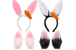 HOWAF Opaska na głowę z uszami króliczka, uszy królika, spinki do włosów, uszy zajączka wielkanocnego, opaska na głowę z uszami królika, opaska na głowę, wielkanocna opaska na głowę, króliczek, spinki do włosów, kostium dla dorosłych, dzieci, Wielkanoc, fantazyjna sukienka, czarna różowa