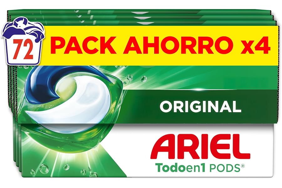 Ariel PODs Todo en 1 Detergente en Cápsulas Original, Elimina Manchas y Olores en 1 Lavado, 72 Cápsulas