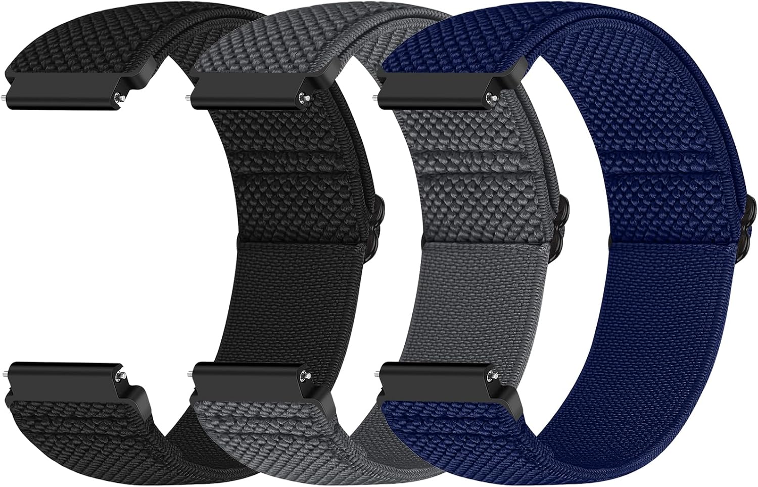 Yunshare Quick Release Watch Strap 18mm 19mm 20mm 22mm 24mm, Elastic Nylon Watch Bands Women Men for Samsung/Garmin/Fossil/Amazfit/Huawei/COROS/Xiaomi Replacement Wristband, 3pcs