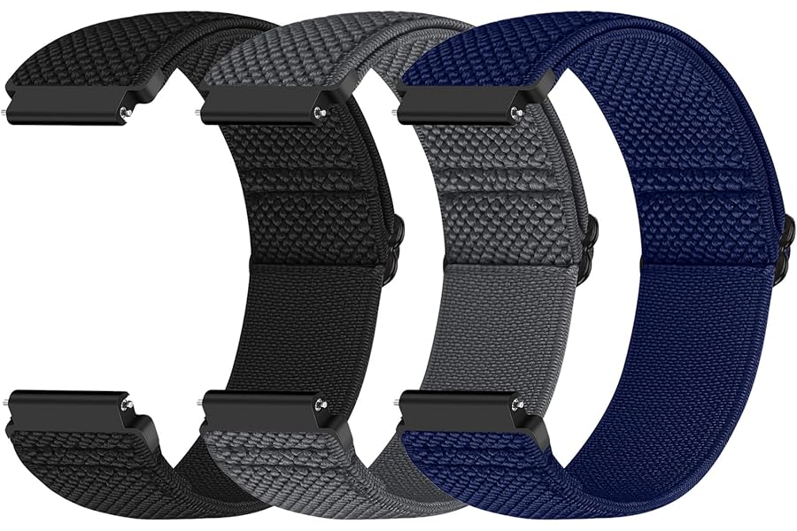 Yunshare Quick Release Watch Strap 18mm 19mm 20mm 22mm 24mm, Elastic Nylon Watch Bands Women Men for Samsung/Garmin/Fossil/Amazfit/Huawei/COROS/Xiaomi Replacement Wristband, 3pcs