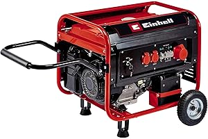 Einhell Generatore di Energia (Benzina) Tc-Pg 55/E5 (Motore di Trasmissione a 4 Tempi Potente, Robusto e a Basse Emissioni, 2 Prese 230 V+1 Presa 400 V, Serbatoio da 25l, Avr/Protezione Carenza Olio)