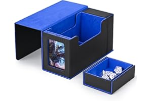 ZLCA Kartenspielbox mit Sichtfenster, MTG Commander Deck Box für 200 doppelseitige Karten mit Würfeltablett & 35pt Magnetkartenhalter-black& blue