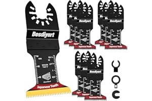 Besdiyart 10 Stück Gebogene Oszillierende Sägeblätter, Titan-Beschichtung 45mm Breite Multi-Tool Sägeblätter mit Japanischen Zähnen für Holz, Universal Quick-Lock Multi-Tool Zubehör