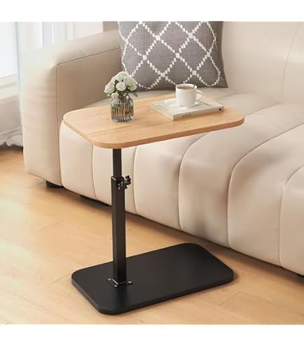 Table D'appoint Rotative En Forme De C En Bambou - Hauteur Réglable 41,9-81,8 Cm, Plateau 40x20,3 Cm