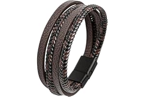 Mochity Bracelet Cuir Homme 21 cm, Tressé Noir Marron Bleu, Simple Bijoux Cadeau Pour Papa, Avec Boîte