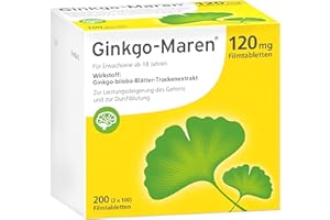 Ginkgo-Maren 120mg Tabletten: Hochdosierter Ginkgo biloba Extrakt zur Unterstützung von Gedächtnis & Konzentration, Pflanzliches Arzneimittel zur Förderung der Durchblutung im Gehirn, 200 Stück