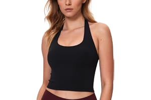 CRZ YOGA Womens Butterluxe Halter Longline Sports Bra - Padded Workout Yoga Crop Tops Tanks with Built in Pads