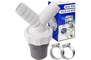 Adaptador Empalme Desague Lavadora con Salida para Tubo Ø40 mm y Entrada Ø18-23 mm - Doble Pipeta Desague en Y para Lavavajillas - Kit Incluye 2 Piezas de Abrazaderas Ø20-32 mm - MONTERAL