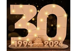 Giftota 2024 Originale Libro Degli Ospiti in Legno per Uomo e Donna - 30 Anni Regali Creativi in Denaro - Regalo di Compleanno in Legno per il 30° Anniversario con Luci LED - DIY Decorazioni in Legno