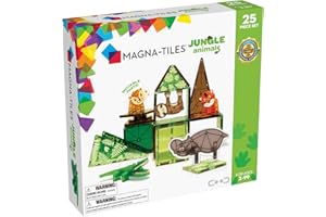 Magna-Tiles Jungle Animals 25-częściowy zestaw, oryginalne płytki magnetyczne do kreatywnych otwartych gier, zabawki edukacyjne dla dzieci w wieku 3 lat + (25 sztuk)