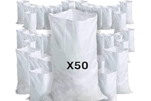 CREATIVES COULEURS - 50 Sacs à Gravats, 55 x 95cm, 55kg, Résistant et Réutilisable, En polypropylène tissé blanc, Sable, Terre, Gravier, Jardinage, Chantier, Déchets de constructions