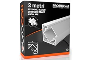 Eurocali 1x Profilo Angolare da 2 metri (2mt) in Alluminio Bianco per Strisce LED Schermatura Opaca ingombro max striscia led 12.1mm - 19 x 19