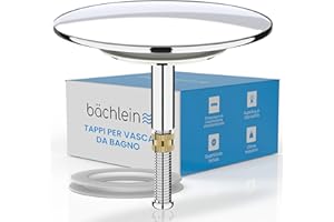 Bächlein uniwersalny korek wannowy - chromowany korek odpływowy z litego mosiądzu z uszczelką wymienną, zestaw odpływowy do każdej standardowej wanny - zestaw odpływowy pasuje dokładnie