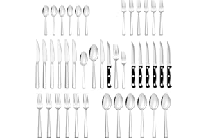 Joyfair - Set di posate da 36 pezzi con coltello da bistecca in acciaio inox, per 6 persone, con coltello, forchetta, cucchiaio, ristoranti, lavabili in lavastoviglie e antiruggine