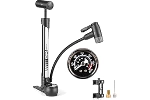 KONG MING CAR Pompe à vélo 120 PSI - Toutes Les valves compactes - pour valves Presta et Schrader et Dunlop - Mini Pompe sur Pied pour vélo de Course, VTT