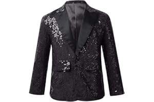 inlzdz Kids Boys Shiny Sequins Lapel Jacket Coat Glitter Blazer Tuxedo Banquet Dance Wedding Party Fancy Costumes