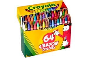 CRAYOLA Wax Colouring Crayons - Assorted Colours (Pack of 64), A Must - Have for All Kids Arts and Crafts Sets, In Handy Flip Top Box with Sharpener Included, Ideal for Kids Aged 3+