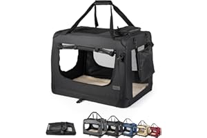 lionto Caisse de Transport Pliable pour Chien & Chat, 50x34x36 cm, Tissu Oxford Robuste + poignées & Couverture, pour Animaux Jusqu’à 10 kg, Caisse pour Petits & Grands, Noir