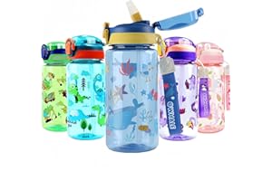 MHwan Trinkflasche Kinder, 600ml Robuste Langlebige Wal Trinkflasche Auslaufsicher Kinder, BPA-Frei, Süße Kinderflasche geeignet für Schule Reisen, Tragbare Kinderwasserflasche mit Strohhalm