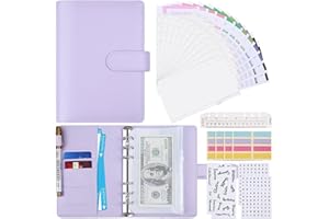 ‎SELIZO A6 Budget Binder, Selizo 34pcs Loseblatt Notizbuch Cash Umschläge für die Budgetierung mit Cash Umschläge, Budget Blätter, Etikett Aufkleber,Geld Sparen Binder Wallet (Violett)
