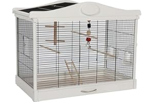 PETGARD Vogelheim Vogelkäfig Milano aus Holz schwarz-Weiss mit Schublade und Spielzeug