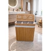 L&uuml;ks Bambu 3 B&ouml;lmeli &Ccedil;amaşır Kirli Sepeti 52X32X60CM B&uuml;y&uuml;k Boy 100 Lt (Sarı)