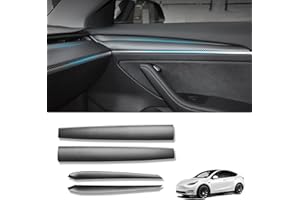 KKTR-CAR pour Tesla Model 3 Model Y Dash Wrap Porte Garniture Couverture Tableau De Bord Intérieur Carbone Modèle Décoration Wrap Kit Accessoires 4 PCS (Motif de fibre de carbone mat)