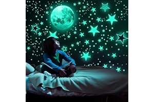 SINEKONG 1119 Stück Leuchtsterne Selbstklebend Wandsticker Leuchtsticker Wandtattoo Leuchtaufkleber Mond Sterne Fluoreszierend Wand Aufkleber Wanddeko für Baby Schlafzimmer Kinderzimmer Dekorative Grün