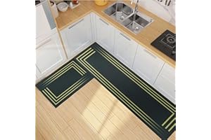 BWBIKE Kitchen Rugs Sets 2 Piece Soft Kitchen Floor Mat Farmhouse Kitchen Carpets and Rugs Non Slip Washable for Bathroom Entryway Laundry, 43x75cm + 43x150cm, Golden Border