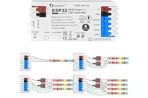 ‎GLEDOPTO GLEDOPTO ESP32 WLED Digitaler LED Controller mit 4 Kanälen, 15A Sicherung, Mikrofon Sound, UART, DIY-FCOB, Adressierbarer Lichtleiste für WS2811, WS2812, SK6812, TM1814, WS2813, WS2815 (GL-C-017WL-D)