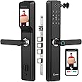 LAVNA Camera Smart Door Lock | 7 Way Unlock | Fingerprint, Mobile App, WiFi + Bluetooth, OTP, PIN, RFID Card and Manual Key | Built-in Camera n Screen | 5 Bolts | fit with Wooden Doors (LA24, Black)