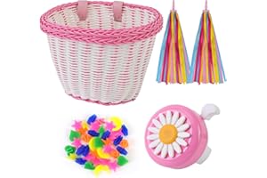 OUMERS Juego de Cestas para Bicicletas para Niños, Campanas y Serpentinas para Bicicletas Accesorios de Decoración para Bicicletas de Equilibrio Cuentas para Radios de Ruedas de Bicicletas