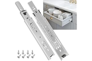 SHUHANG Glissiere pour Tiroir Avec Amortisseur Coulisse Tiroir 45kg Capacité de Charge Avec Roulement à Billes 200 250 300 350 400 450 500 550 600 mm Extension Complète, montage latéral 1 paire
