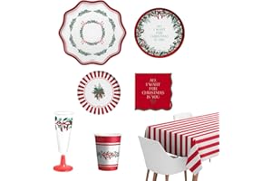 OH YEAH - Kit Vajilla Navidad 12 Personas All I Want - 72 Piezas - Platos, Vasos, y Servilletas Desechables - Temática Navideña - Cenas Navideñas, Reuniones Familiares y Fiestas de Fin de Año