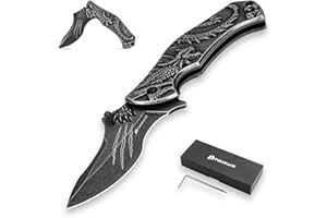 POKTWORLD Coltello Pieghevole,Coltello Pieghevole in Stile Goffrato,7Cr17 di Coltello Soccorso Portatile di Sopravvivenza per Caccia,Campeggio attività all'Aperto Multiuso (Megalosauro Goffratura)