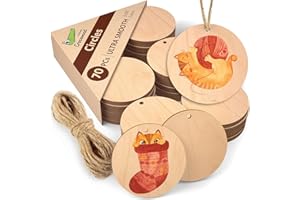 Crocowood 70 PCs Engineered Wood Circles, 4 cm - Unfinished Wood Discs for Crafting and Painting - Wooden Circles for Christmas Decoration - Wooden Craft Circles as Gift