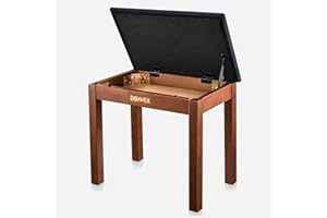 Donner Piano Bench with Storage, Solid Wood Keyboard Bench Piano Bookcase Stool Chair Seat with High-Density Suede Cushion, Brown