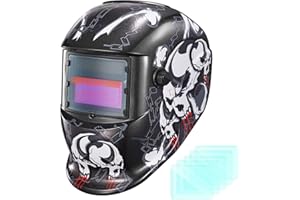 LIFERUN Automatisch verdunkelnd Solar Schweißmaske Schweißhelm, 9-13 DIN Einstellbar, Verzögerte Dimmbar, 5 Stück Ersatzgläser, für MIG, MAG, Schweißen Schneiden (Kettenschädel)