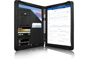 NEWYES Conference Folder, Portfolio A4 Zipped Multifunctional Business Clipboard Folder Files Document Leather Organiser Cases with Pen Holder & Ring Binder, black