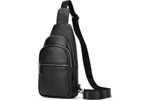 newsbirds Sling Bag Leder Schultertasche Brusttasche Umhängetasche Herren Bauchtasche Tasche Rucksack Daypacks Wasserresistent, 9342 Schwarz