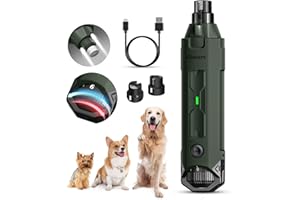 Gimars Krallenschleifer für Hunde 6-Gang Mit 2 LED-Licht, Superleise, 12000RPM Verstellbare Hunde Krallenschleifer mit USB, Geeignet für Katzen und Hunde, Armeegrün