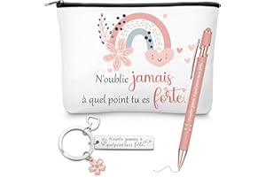 Xuniea Cadeau de Courage Inclure Trousse de Maquillage Inspirante Porte Clés de Motivation Stylo à Bille pour Ami Collègues Famille Femme Cadeaux de Encouragement de Noël(Fleur)
