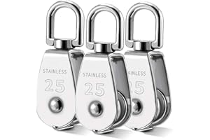 DUDU CREAM 25MM Seilrolle Umlenkrolle, 3 Stück Umlenkrolle Stahlseil, Fitness Umlenkrolle Edelstahl, Geeignet für Seile Bis 11 mm Durchmesser, Tragkraft 150kg - Silber