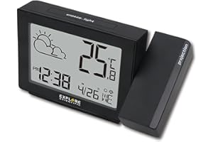 Explore Scientific RPW3001 Orologio a Proiezione, con Meteo, Radiocontrollato, Barometro, Visualizzazione Temperatura Interna, Nero