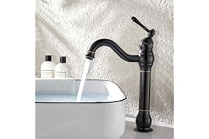 Namuoto Grifo de Lavabo Alto Puede girar 360 °Grifo de Lavabo para BañO, CláSico Retro Grifo Lavabo Monomando de Grifo Baño Lavabo, Negro