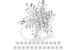 ZeeDix Set of 6 Sliver Snowflake Christmas Napkin Rings for Dinning Table Setting- Rustic Dinner Tables Setting Decoration for Wedding Receptions, Christmas, Thanksgiving Holiday Party Dinner Parties
