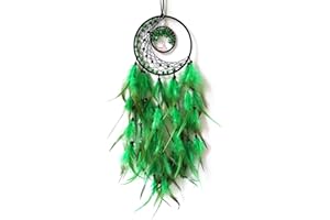 Donko Green Feather Dream Catcher, Crystal Stone Dream Catcher for Bedroom Decor, Tree of Life Dream Catchers, Handmade Dream Catcher for Wall Hanging Decor