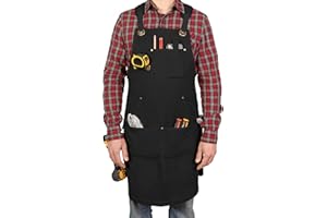 Precision Defined Tablier en toile pour outils de travail du bois avec épaulettes et 9 poches à outils croisées dans le dos