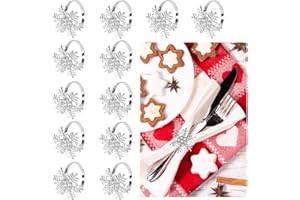 LANSKYLAN 12 Pezzi Portatovaglioli di Natale Argento Fibbia per Tovaglioli di Natale Fiocco di Neve Portatovaglioli con Strass Anelli per Tovaglioli da Tavola per la Decorazione della Tavola di Natale